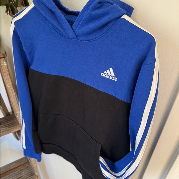 ✨ Adidas Kids Hoodie L (14/16) Blue Black Colorblock Sweatshirt 👟🤍 - Picture 6 of 6